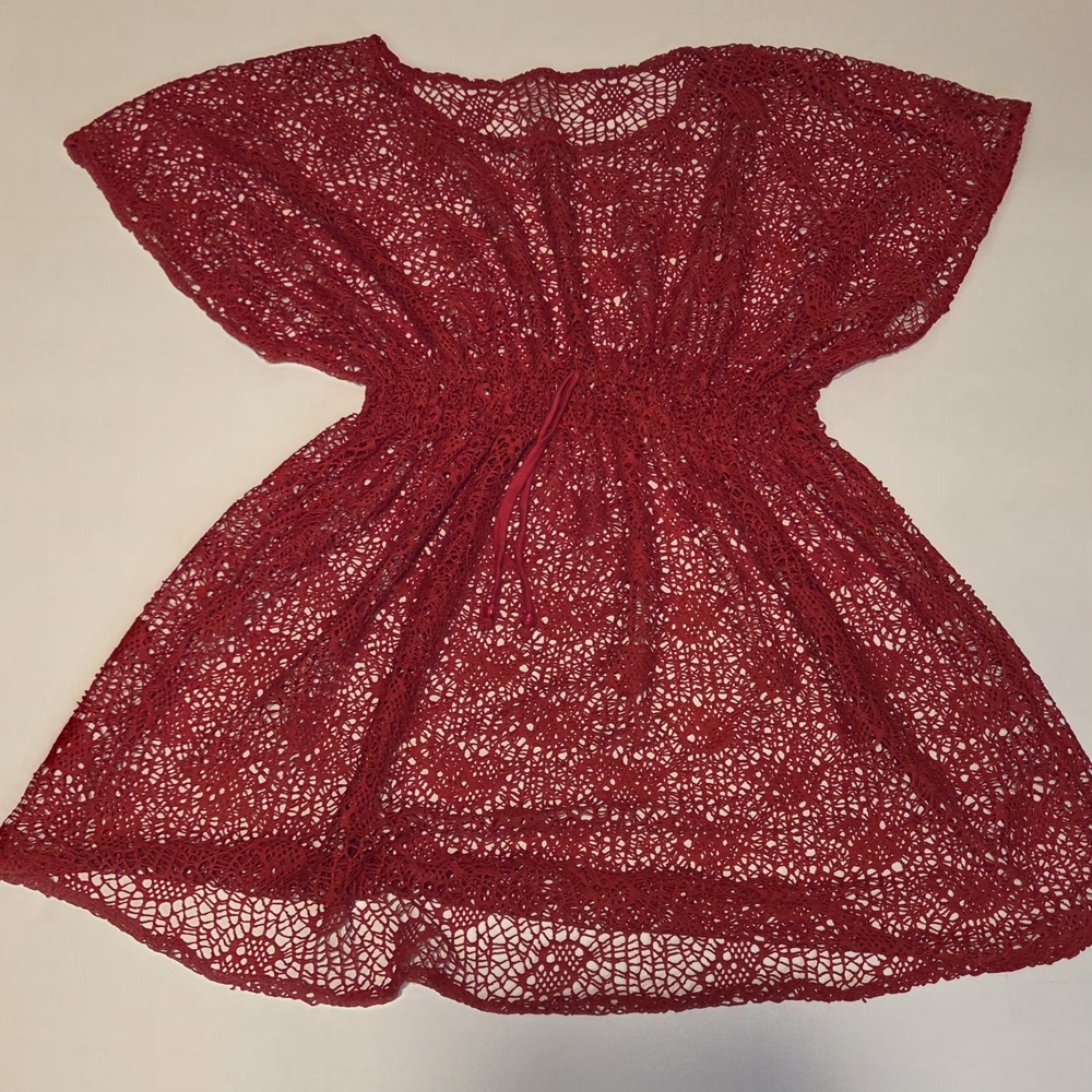 Red Crochet Cover-Up Mini Dress